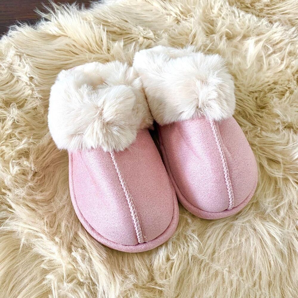 New Baby Pink Thick White Faux Fur Fuzzy Soft Slipper Mule Clogs US 5 - 6